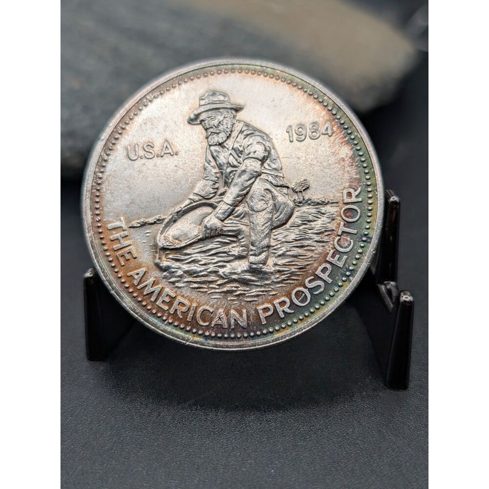 Engelhard 1 oz Silver Round • 1984 Prospector • Big E Logo • Toned